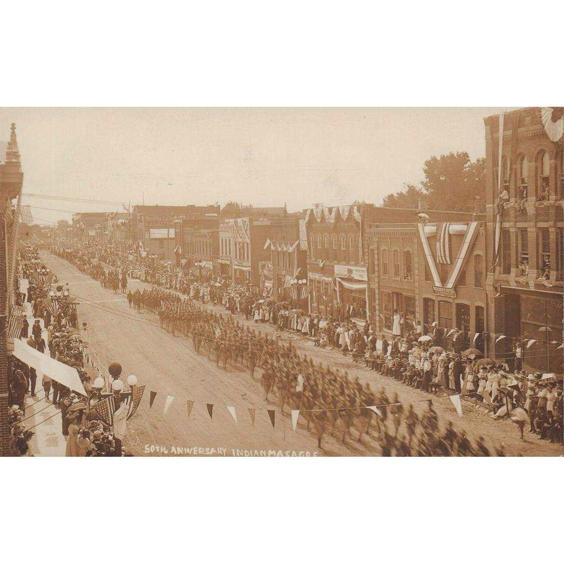 Antique Sepia Postcard, 50th Anniversary Indian Massacre (1 of 2)