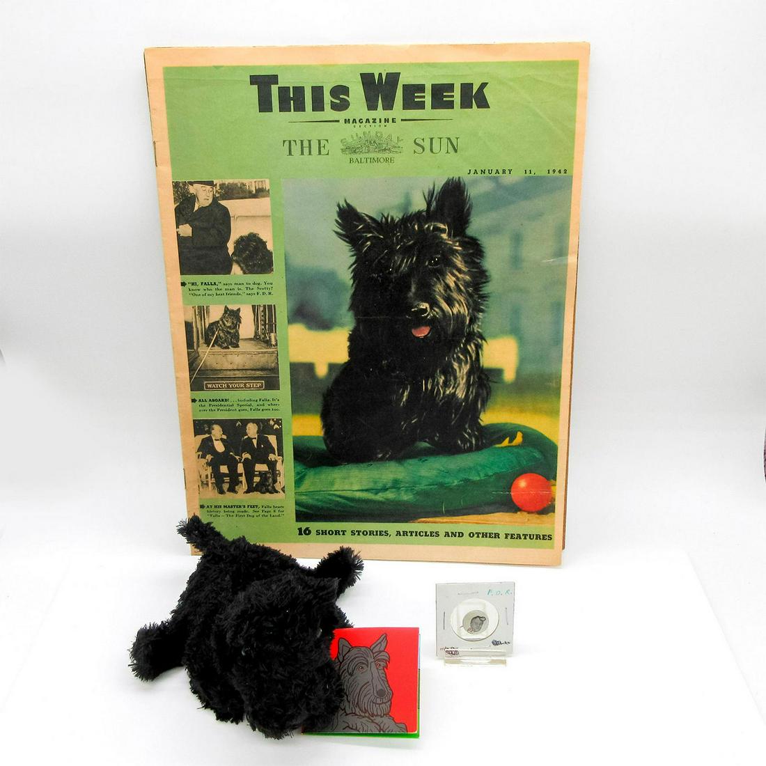 Vintage F.D.R Campaign Button, Newspaper & Fala Dog Toy (1 of 3)