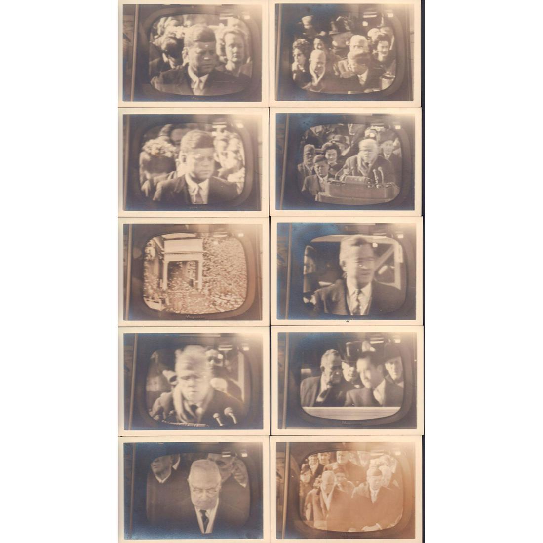 25pc Photos of John F. Kennedy's Inauguration: Black and white photos of John F. Kennedy delivering his inaugural address, Jackie Kennedy, Dewight Eisenhower, Robert Frost, Harry Truman, Richard Nixon, and other crowd photos from this important da
