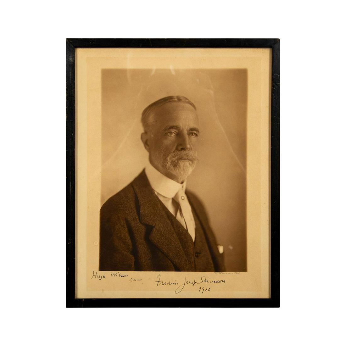 Antique Monochrome Portrait Photograph, Signed: Housed in a black wooden frame. Depicts a mustached and bearded man in a suit. Handwritten inscription, autographed, and dated in ink on the lower center. Edmonston handwritten in pencil on the lower