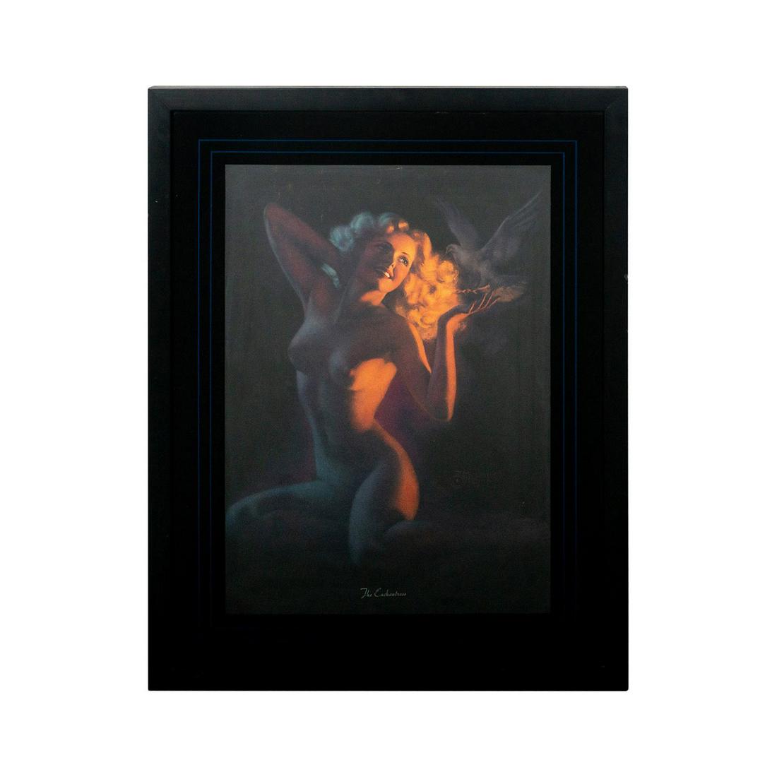Zoe Mozert (American, 1904-1993) Fine Art Print: Original Vintage Fine Art Print of a Seated Nude Blond Girl Titled 'The Enchantress'. Measures 25.5" x 19.5" including frame.