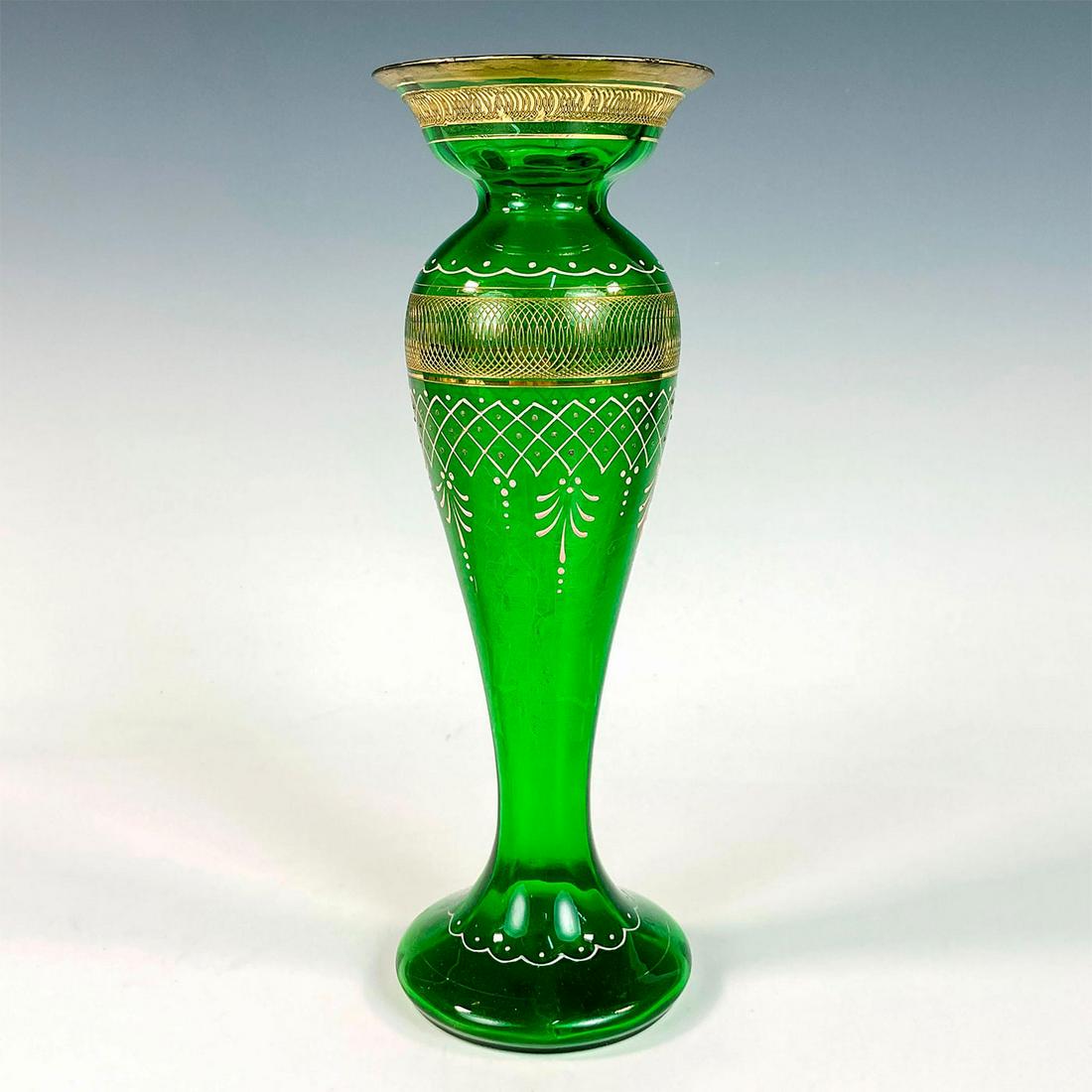 Vintage Bohemian Emerald Green Glass Vase (1 of 3)