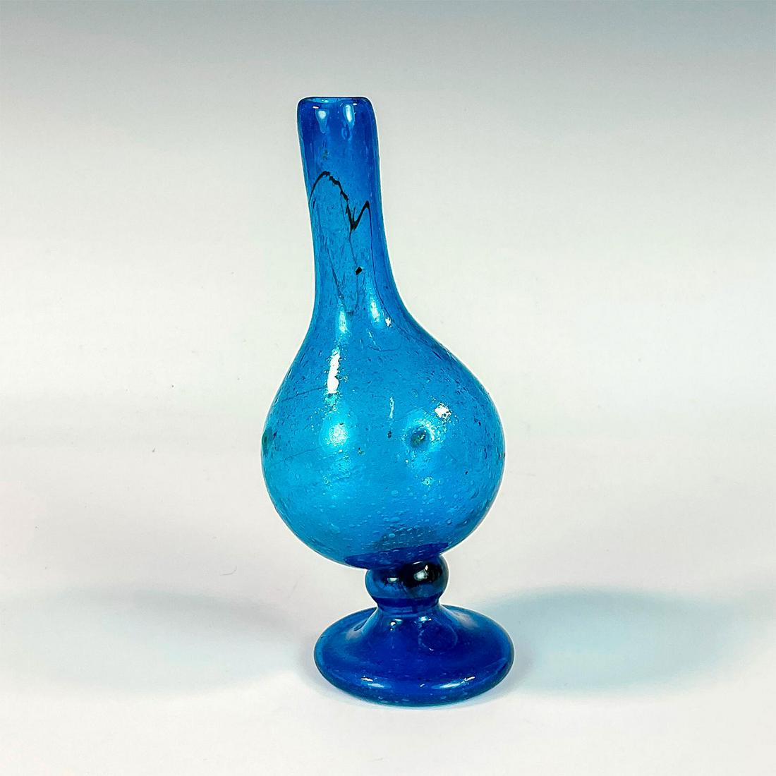 Vintage Small Blue Art Glass Footed Vase (1 of 3)