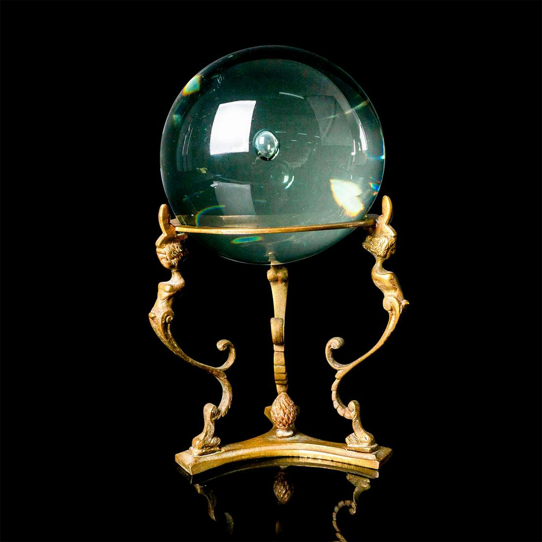 Art Deco Clear Glass Ball with Mermaid Brass Base (1 of 3)