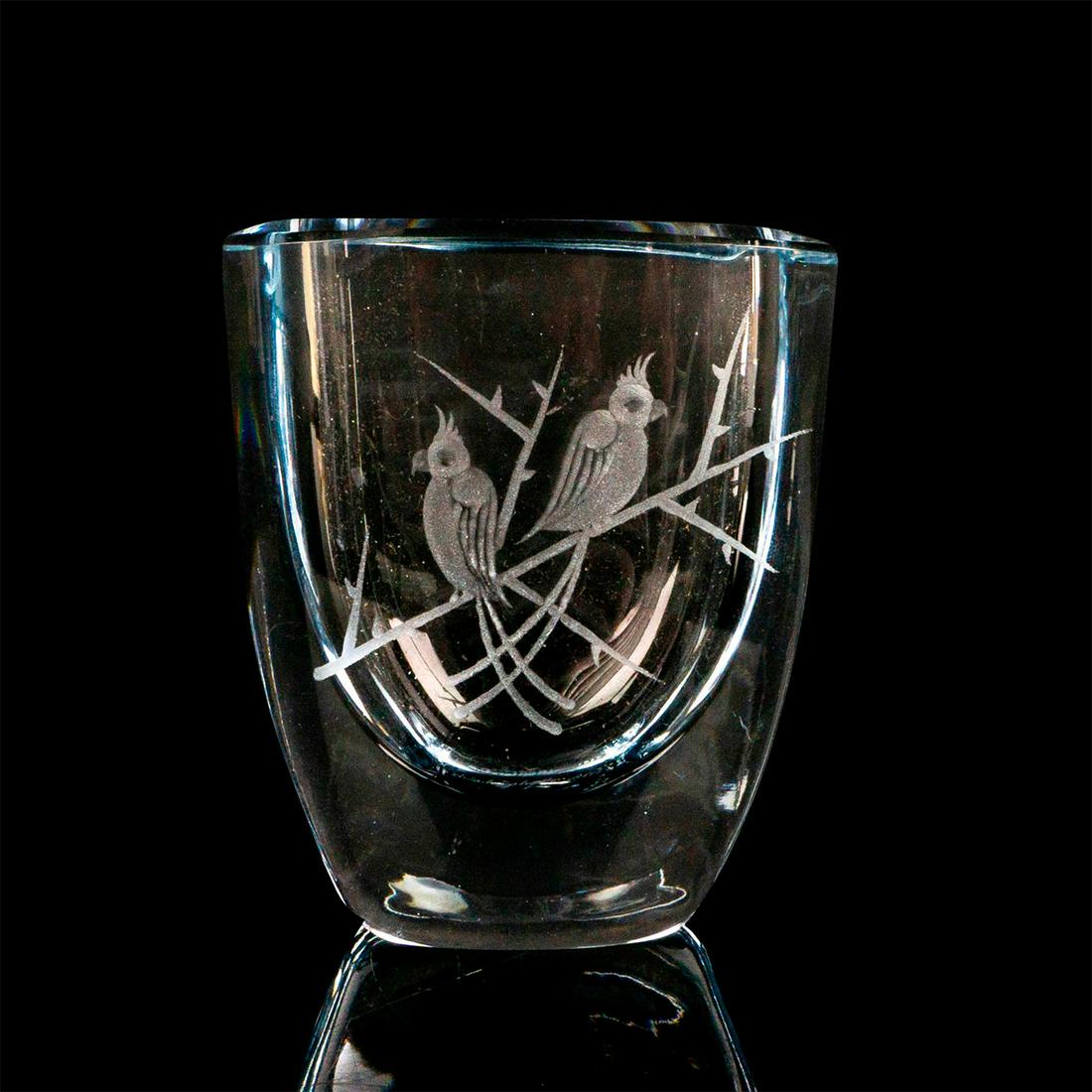 Vintage Stromberg Signed Glass Crystal Vase, Etched Birds (1 of 4)