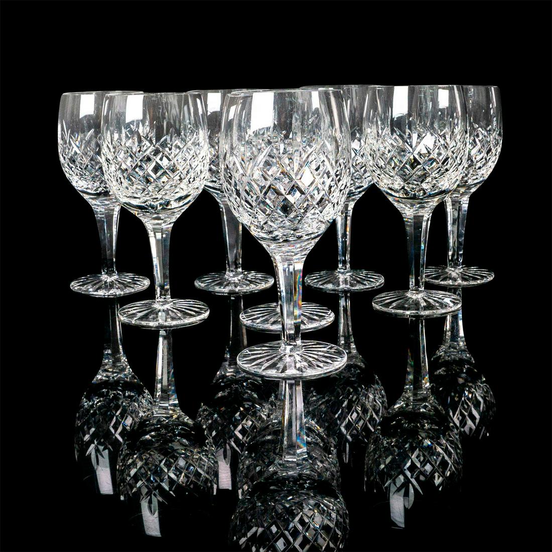 8pc Waterford Style Cut Crystal Wine Glasses: Nicely made heavy crystal goblets with geometric design. Dimensions: 3"W x 6.75"H