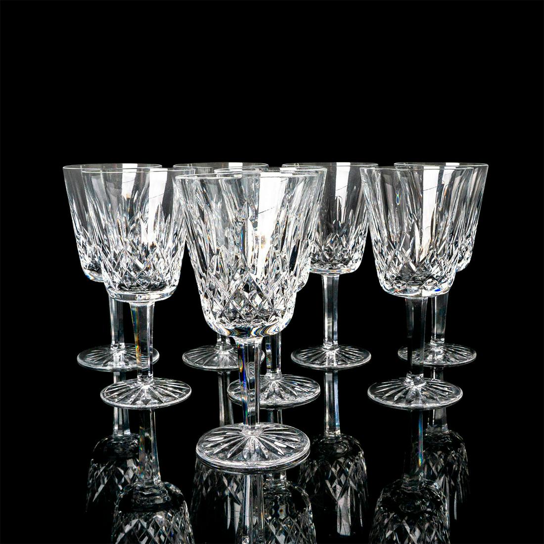 8pc Waterford Crystal Lismore Pattern Wine Glasses: Nice set of ten cut crystal wine or water glasses. Marked on the bottom. Dimensions: 3.5"W x 7"H Manufacturer: Waterford Country of Origin: Ireland