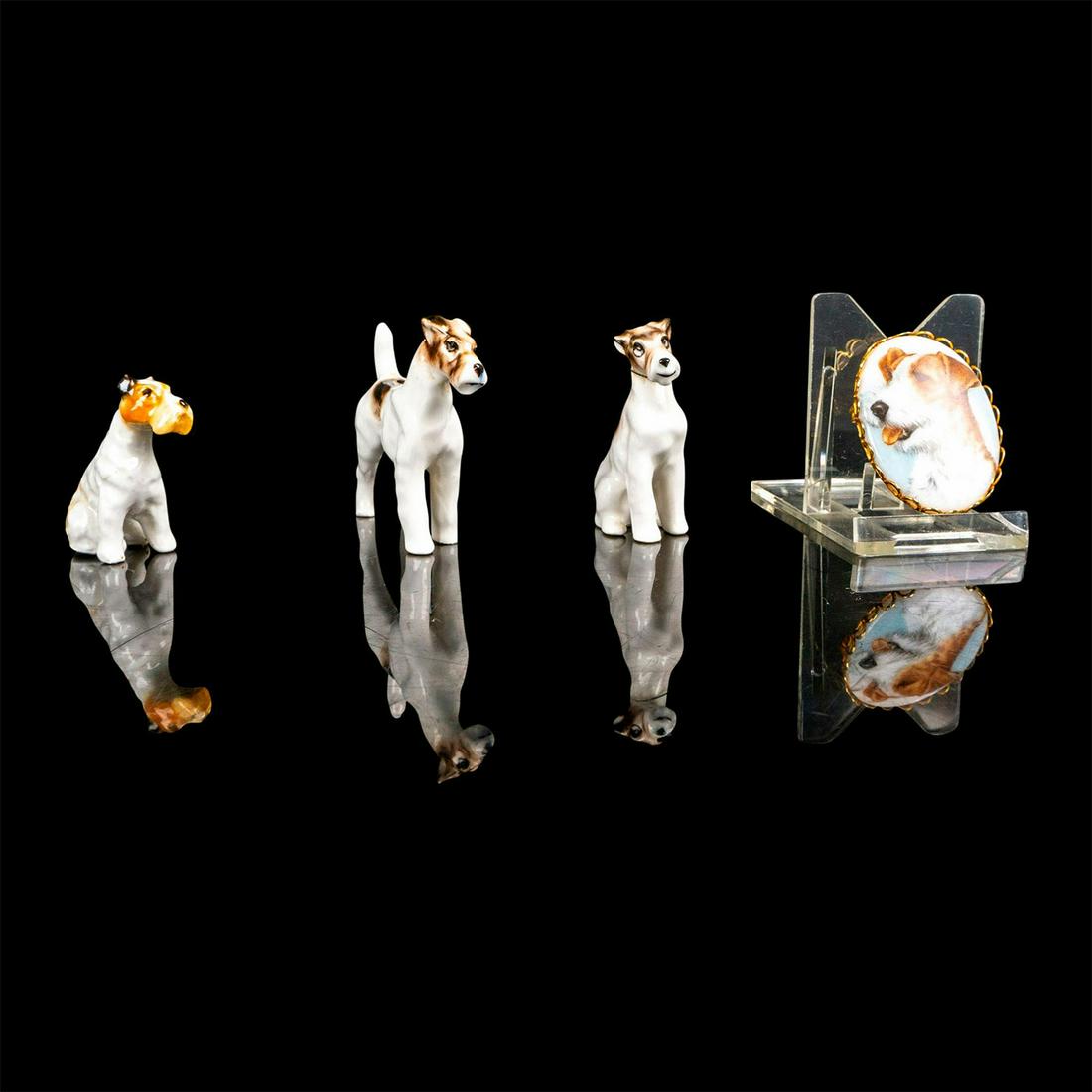 4pc Grouping of Porcelain Dog Figurines and a Brooch (1 of 4)