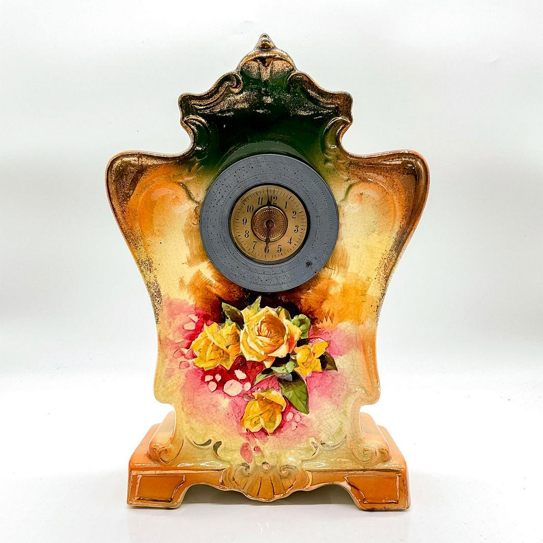 Antique Ceramic Floral Mantel Clock (1 of 3)