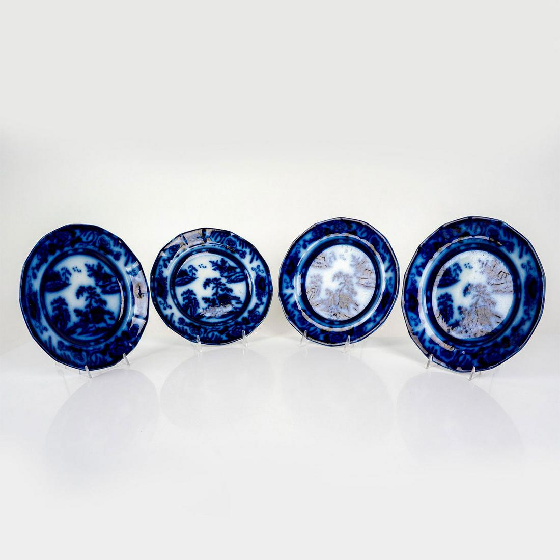 4pc Antique Ironestone Flow Blue Hong Kong Dinner Plates (1 of 3)