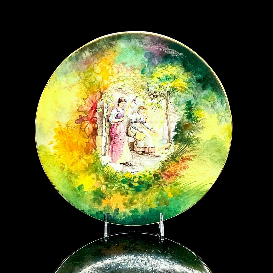 Vintage Royal Bonn Wall Charger, Ladies Feeding Hens (1 of 2)