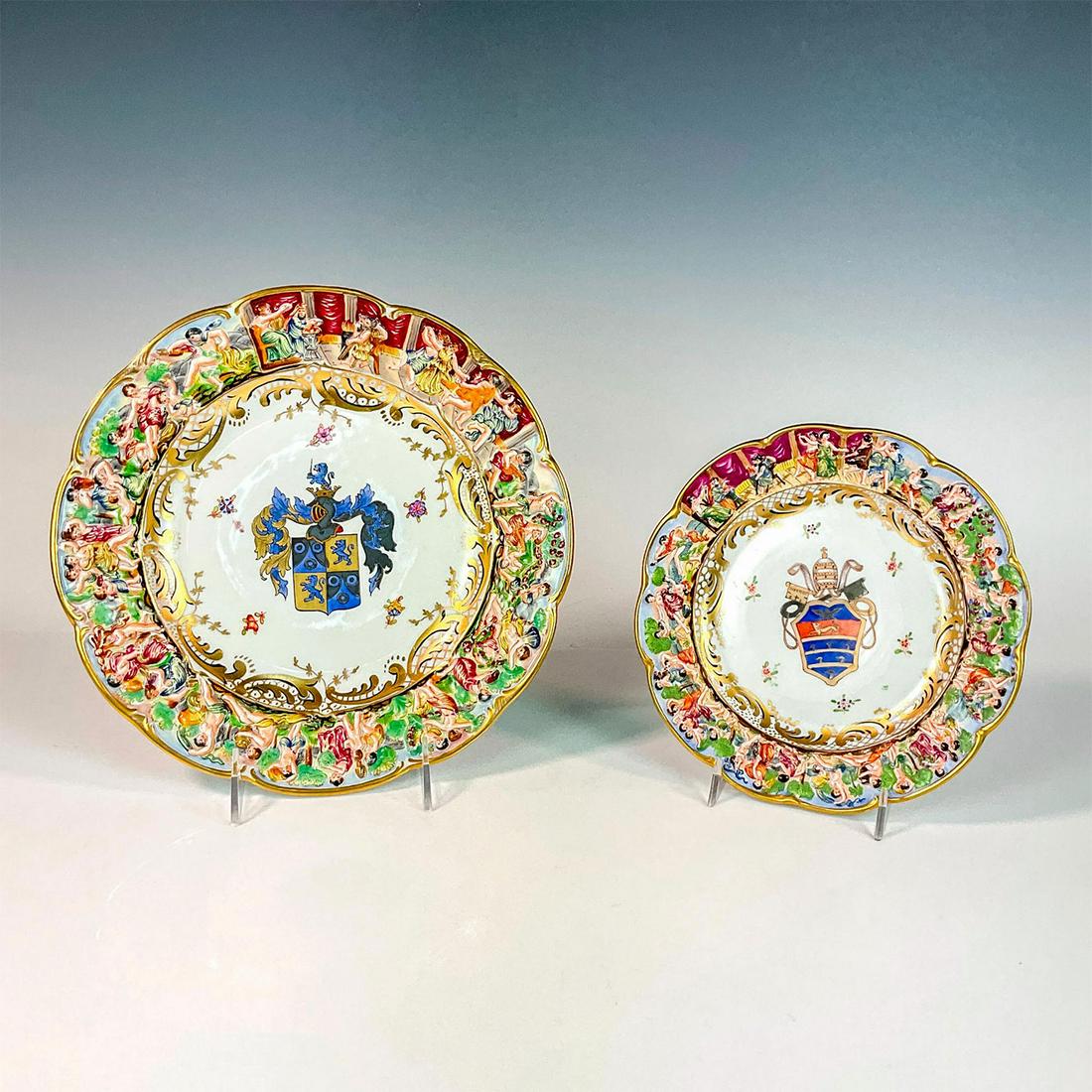 2pc Set of Antique Capodimonte Porcelain Ornate Plates (1 of 2)