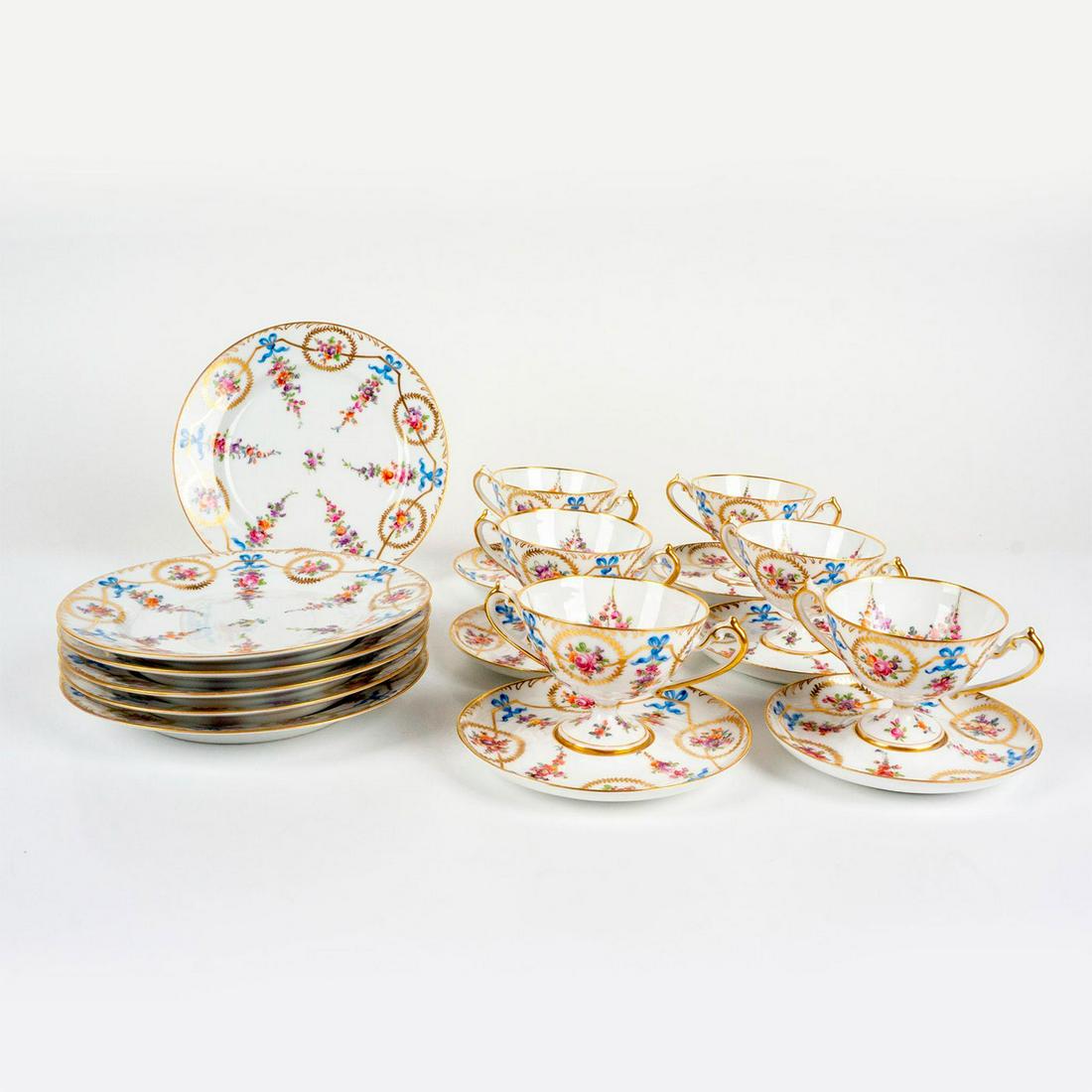 18pc Antique Dresden Porcelain Floral Gilt Dessert Set (1 of 3)