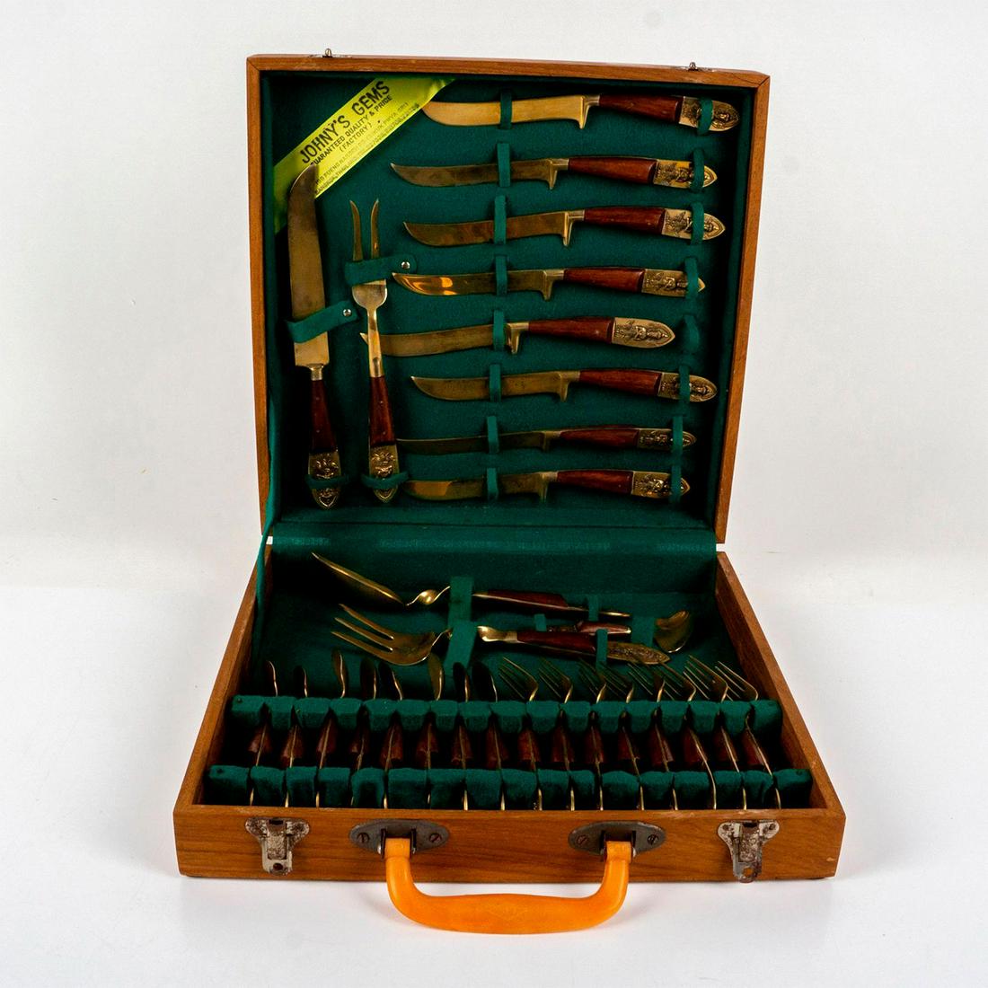 29pc Set Vintage 1950s Siam Buddha Brass Flatware w Case (1 of 6)