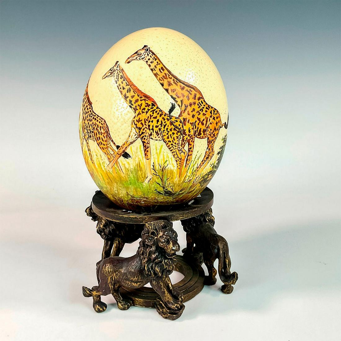 Mavinga Hand Painted Ostrich Egg with Base, Signed (1 of 4)