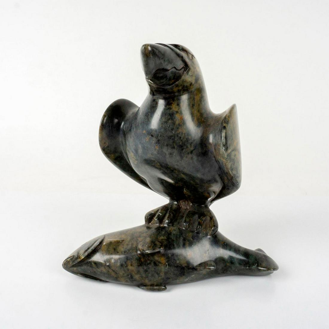 Signed George Bird Soapstone Sculpture, Eagle with Fish (1 of 3)