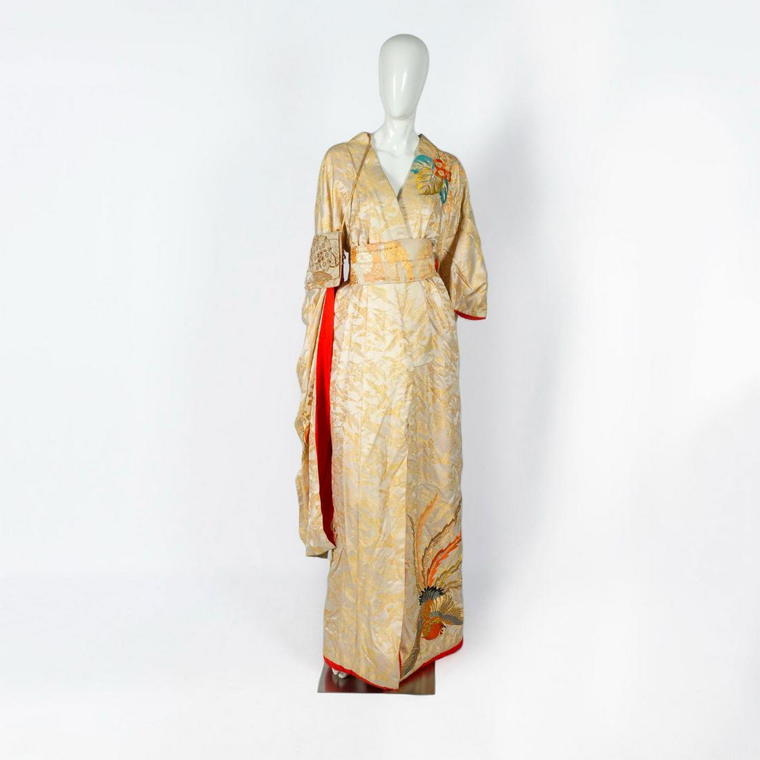 4pc Vintage Japanese Silk Golden Kimono with Purse (1 of 6)