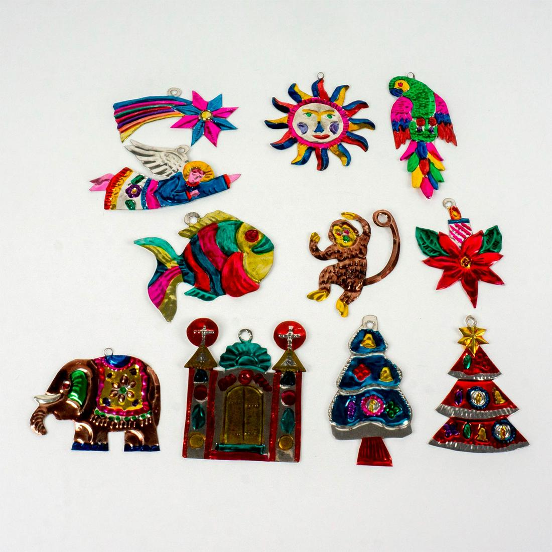 11pc Vintage Mexican Folk Art Punched Tin Christmas Ornament (1 of 2)