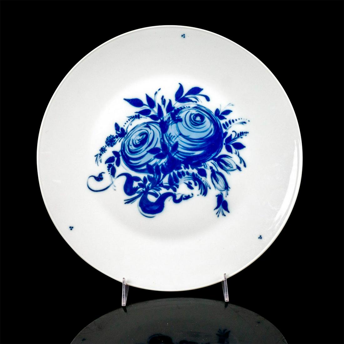 Vintage Rosenthal Studio Line Charger Plate, Rhapsody: Large white plate with blue floral pattern in the center. Rosenthal backstamp on base. Dimensions: 13"Dia. Manufacturer: Rosenthal Country of Origin: Germany
