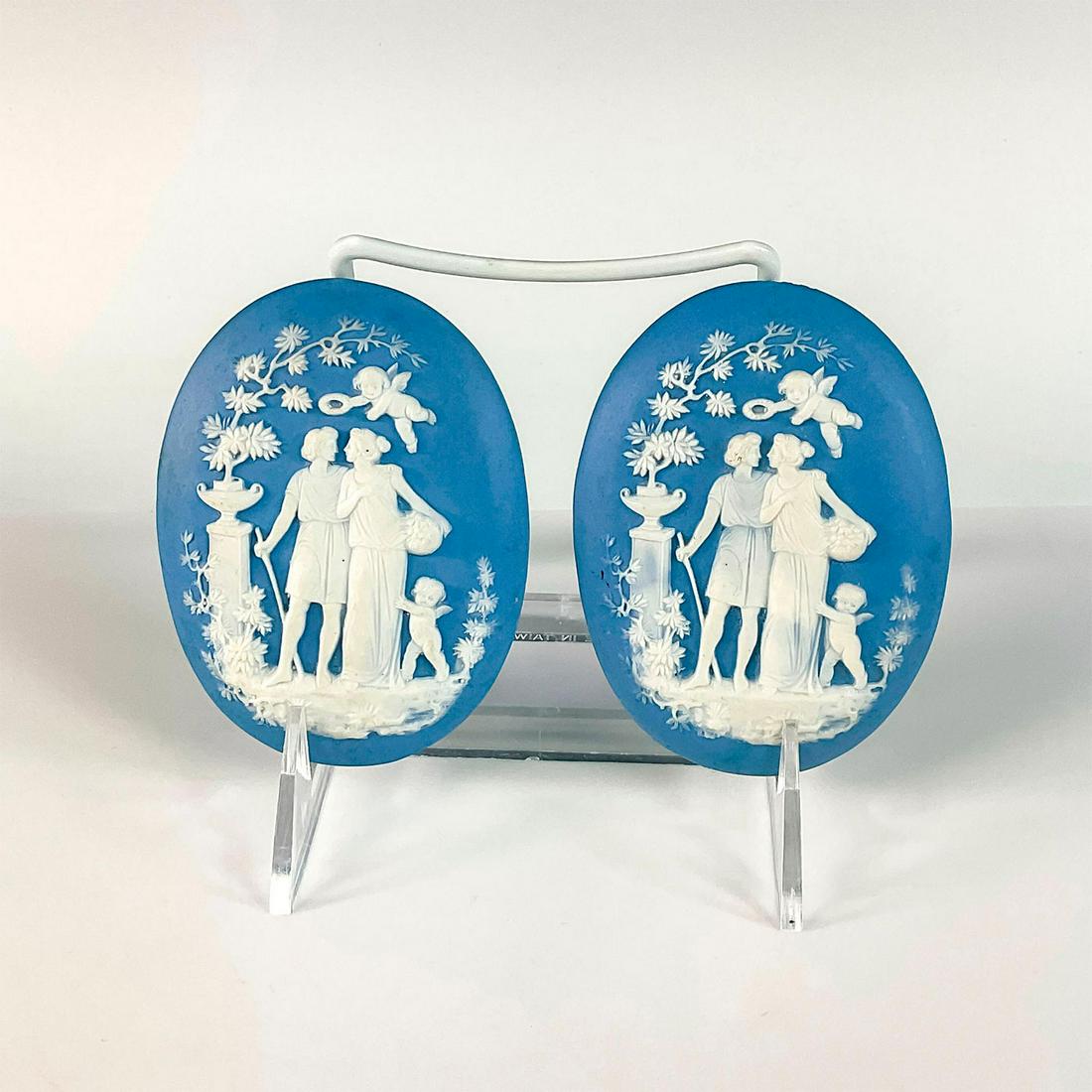 2pc Bisque Porcelain, Pate Sur Pat Plaques, Blue and White (1 of 2)
