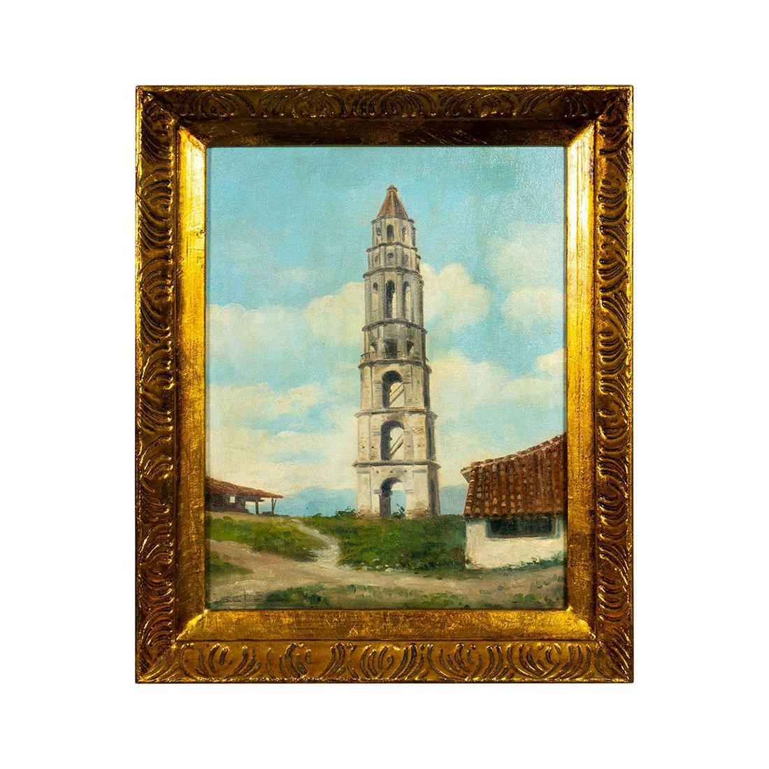 Artist Signed Oil on Board Painting, La Torre de Iznaga (1 of 5)