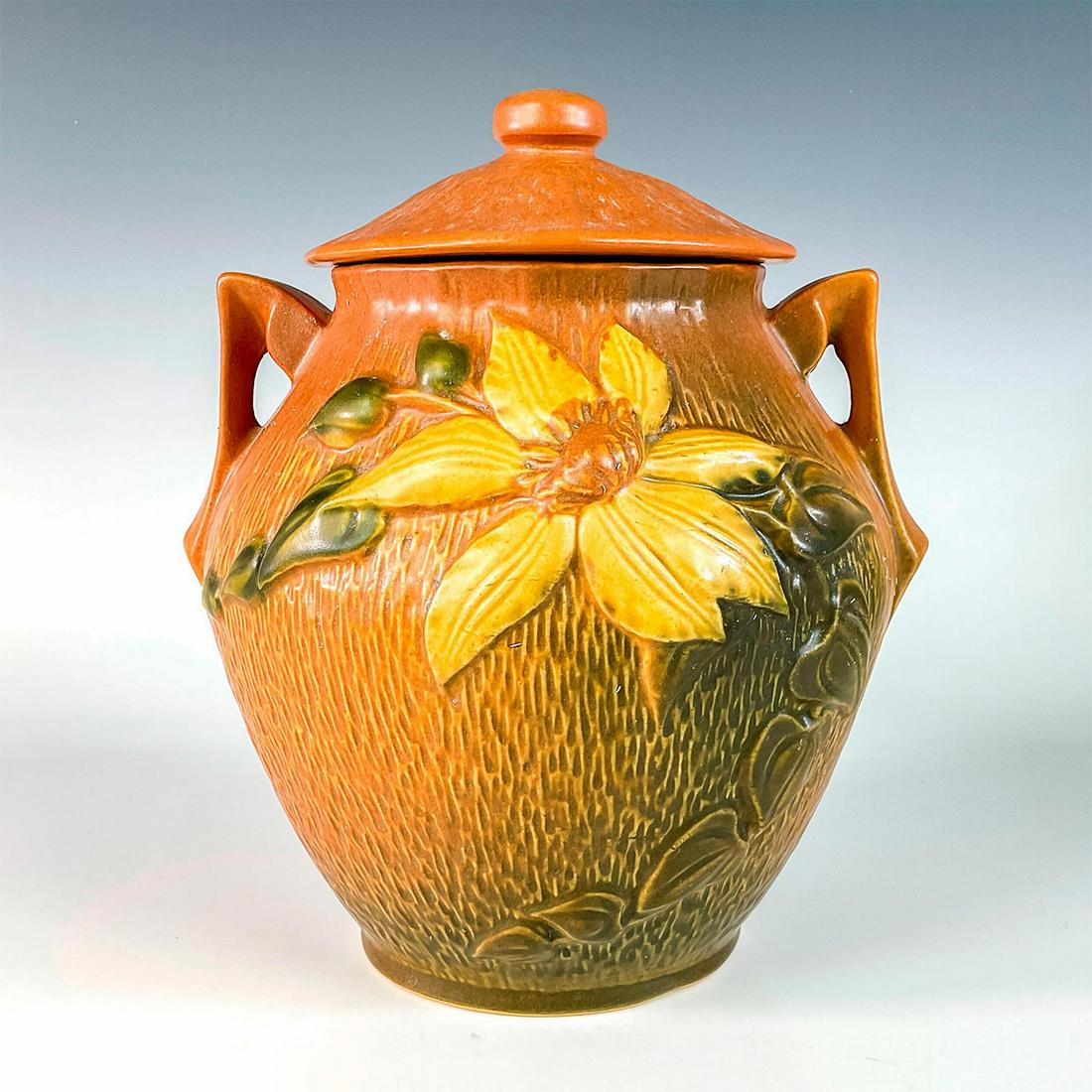 Vintage Roseville Cookie Jar with Lid, Clematis Autumn Brown (1 of 4)