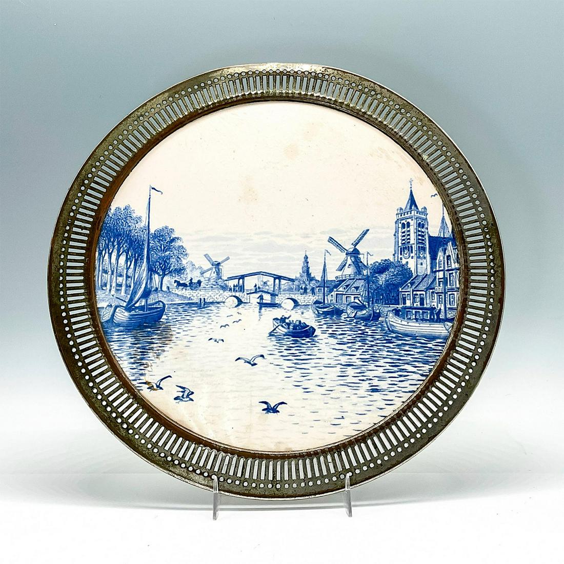 Delft Blue Porcelain Tray with Silverplate Frame (1 of 2)