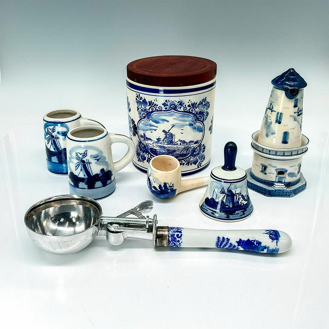 7pc Delft Blue and White Tableware Pottery (1 of 3)