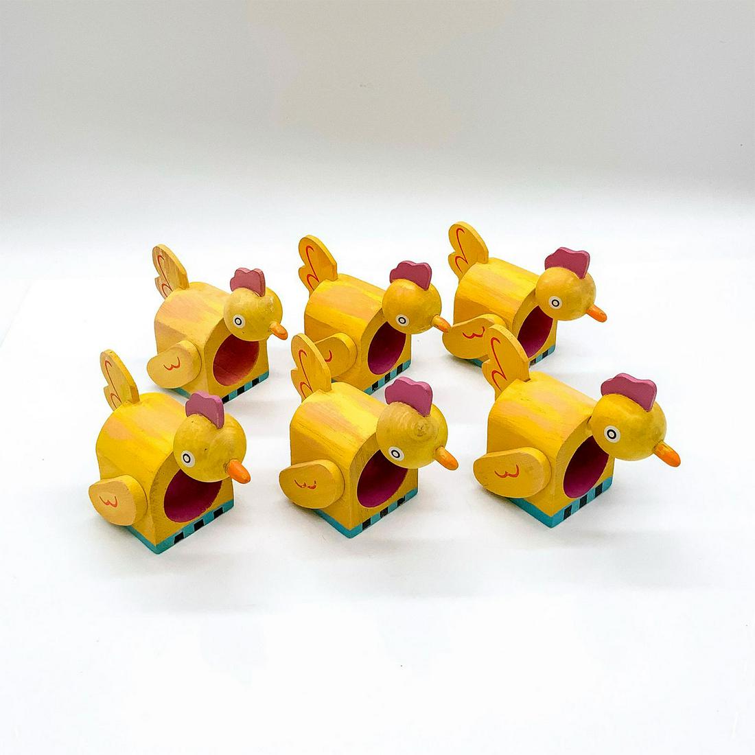 6pc MacKenzie Childs Wooden Chicks Napkin Rings (1 of 3)
