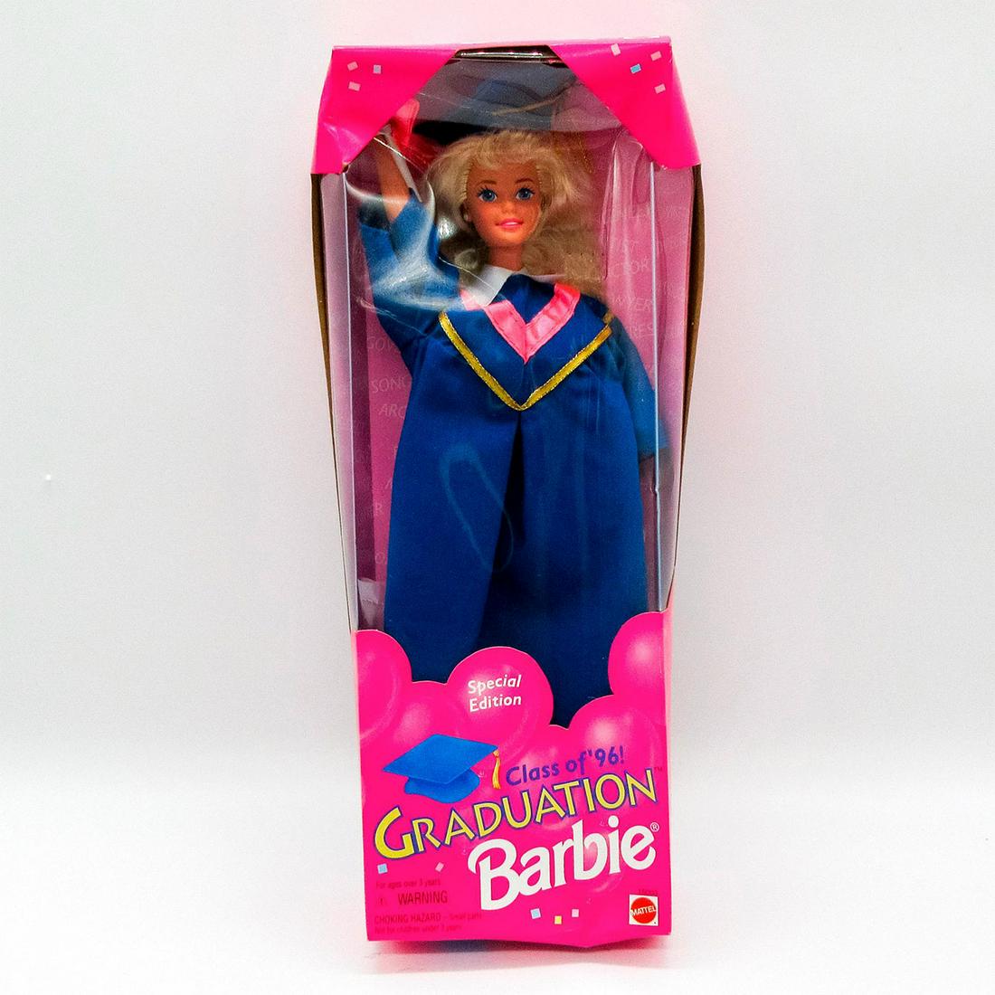 Mattel Barbie Doll, Graduation: Featuring gold bows on rich shade of green dress with golden glitter on skirt; gold and green hair rosettes. Special Edition. #15003. In original box, unopened. Dimensions of box: 13"L x 3"W x 13"H. #