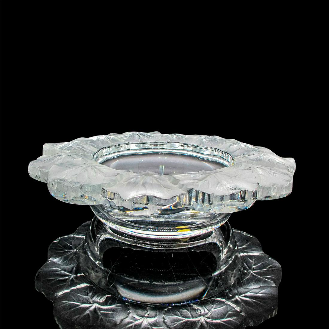 Lalique Crystal, Honfleur Bowl: Clear base bowl with frosted leaf petals. Signed. This item has its original box: 9.5"L x 9"Wcx 4"H. Dimensions: 9"L x 9"W x 2"H Manufacturer: Lalique Country of Origin: France
