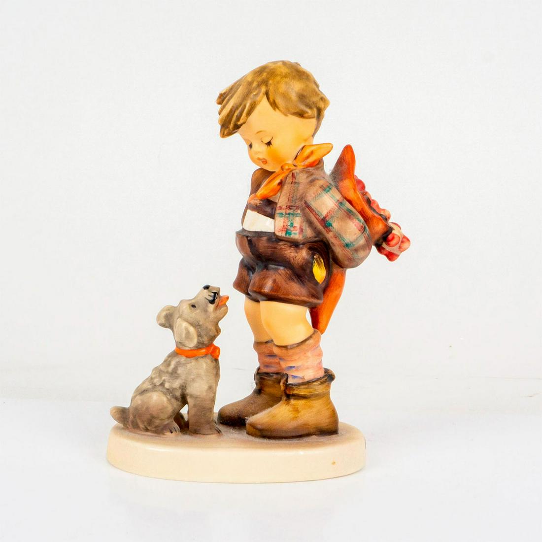 Goebel Hummel Figurine, Not for You: Porcelain hand painted in matte finish. Goebel backstamp. Impressed M. I. Hummel to round base. Dimensions: 3.5"L x 2.25"W x 5.5"H Manufacturer: Goebel Hummel Country of Origin: Germany