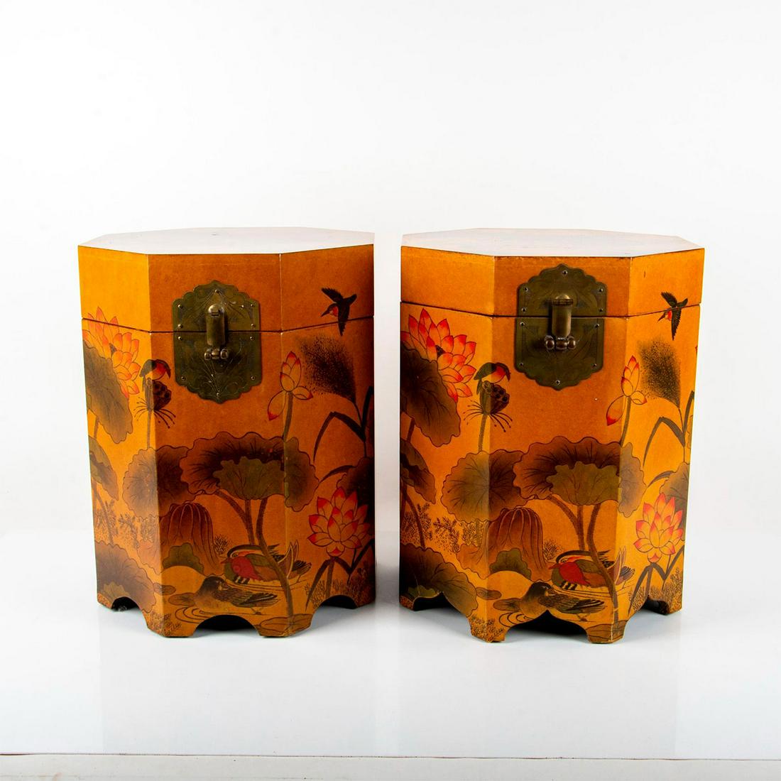 Pair of Chinese Laquered Side Tables, Ducks and Mallards (1 of 5)