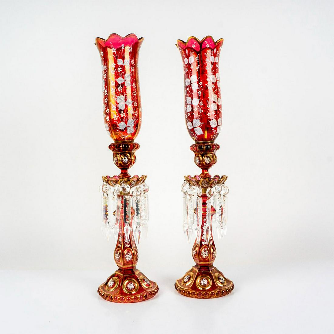 2pc Victorian Baccarat Style Luster Candlestick Holders (1 of 4)