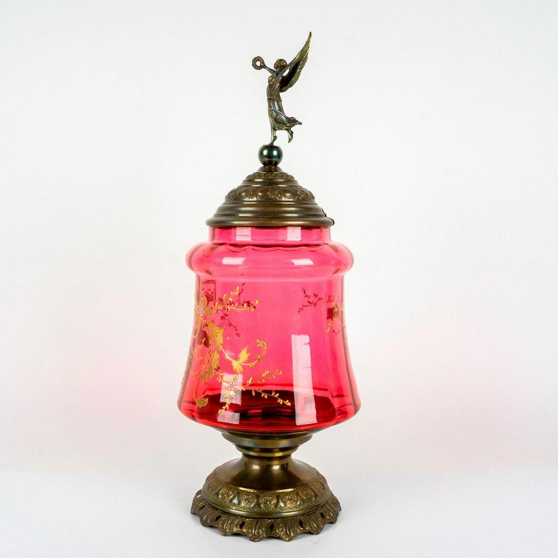 Victorian Ruby Art Glass Candy Bowl with Brass Pedestal/Top (1 of 8)