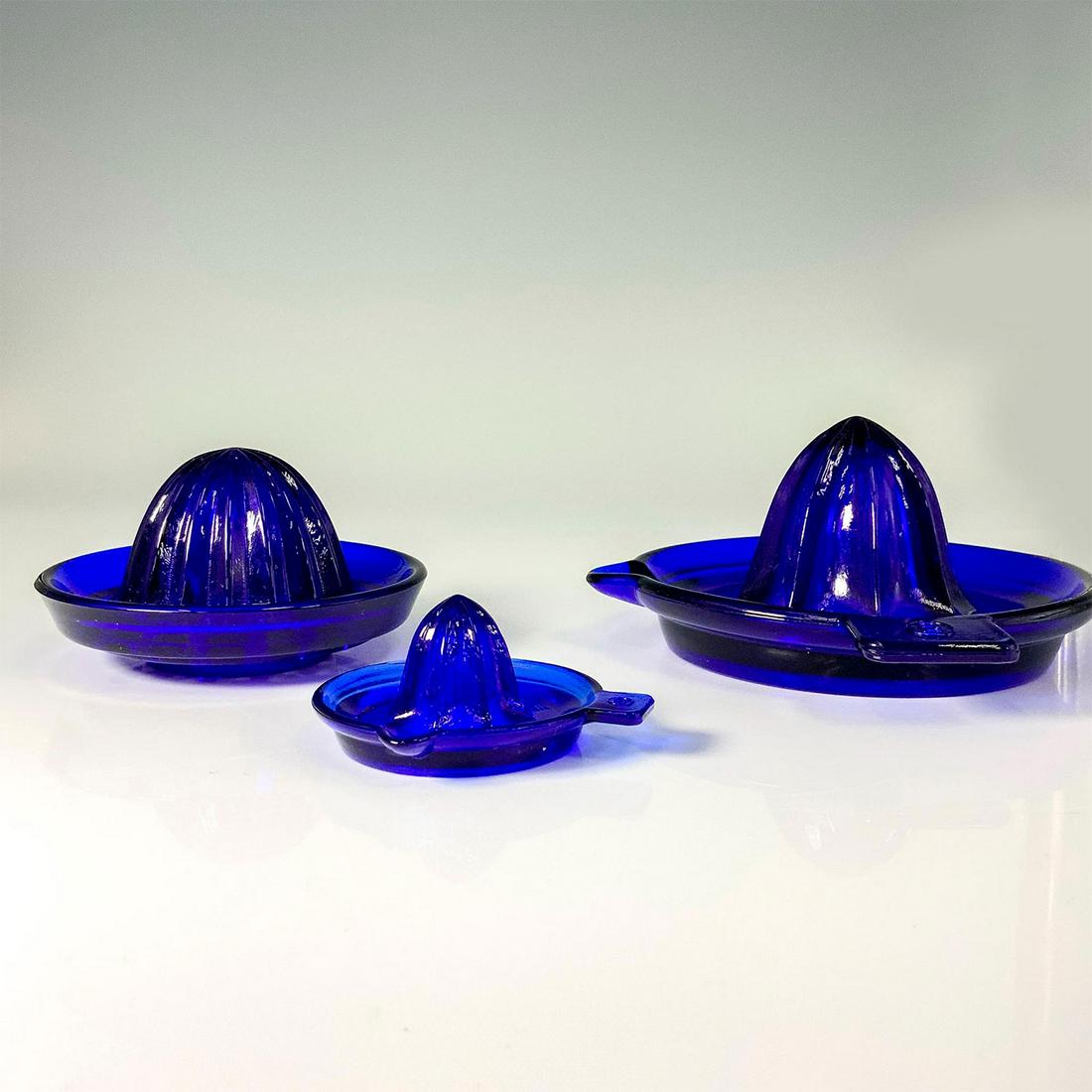 3pc Hazel Atlas Cobalt Blue Glass, Citrus Juicer (1 of 3)