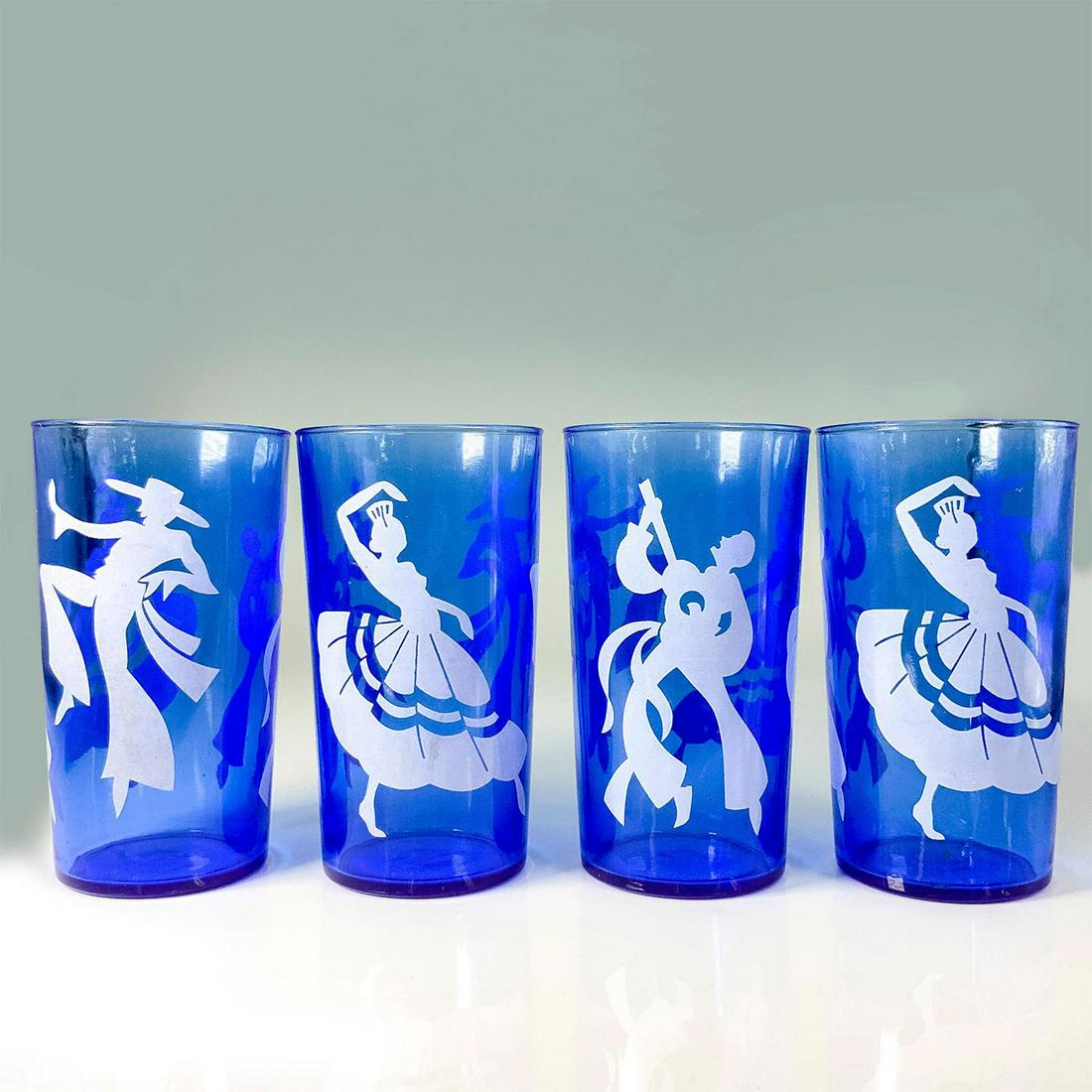 4pc Hazel Atlas Cobalt Blue Glass, Dancing Silhouette Glass (1 of 3)