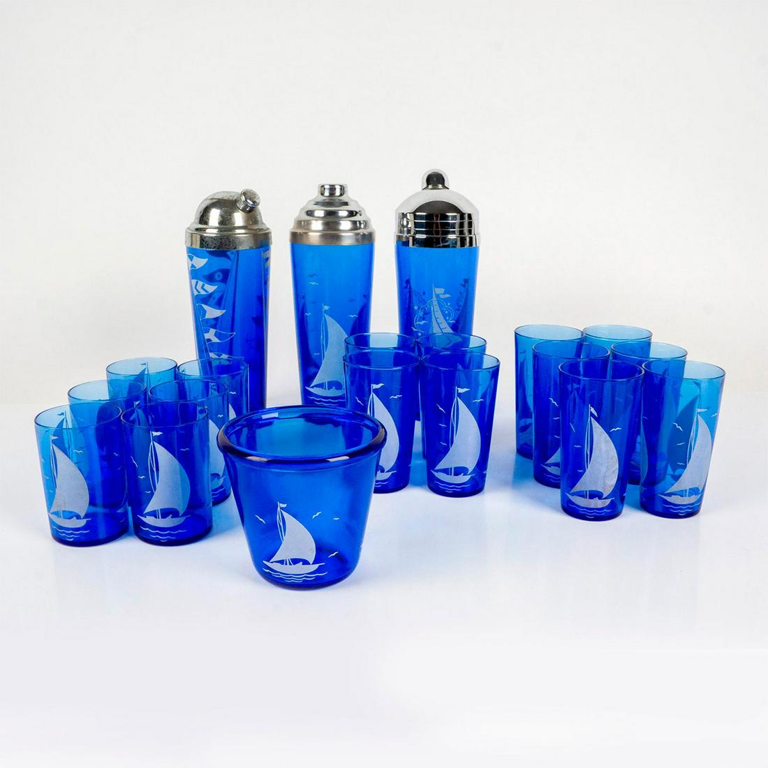 20pc Hazel Atlas Cobalt Blue Sailboat Cocktail Grouping (1 of 3)