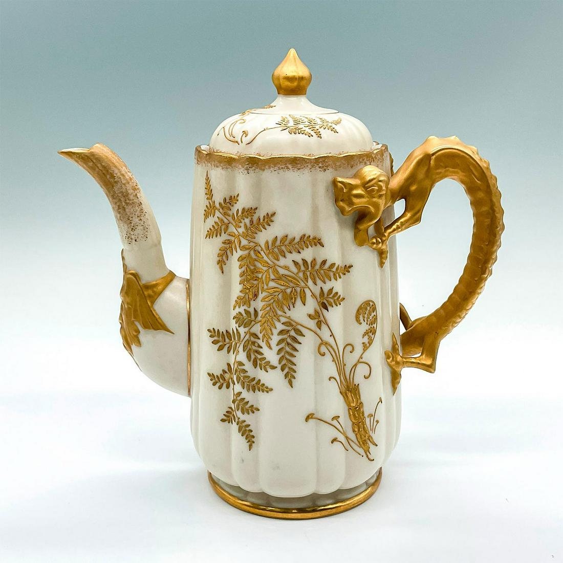 Antique Willets Belleek Porcelain Gilt Dragon Coffee Pot (1 of 3)