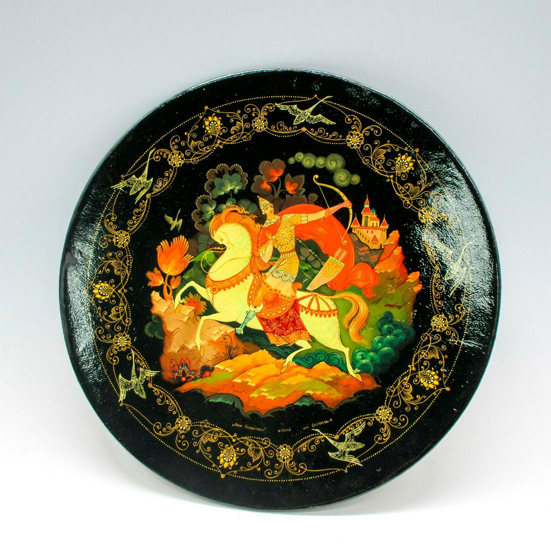 Black Lacquer Decorative Plate, Warrior on Horse (1 of 3)