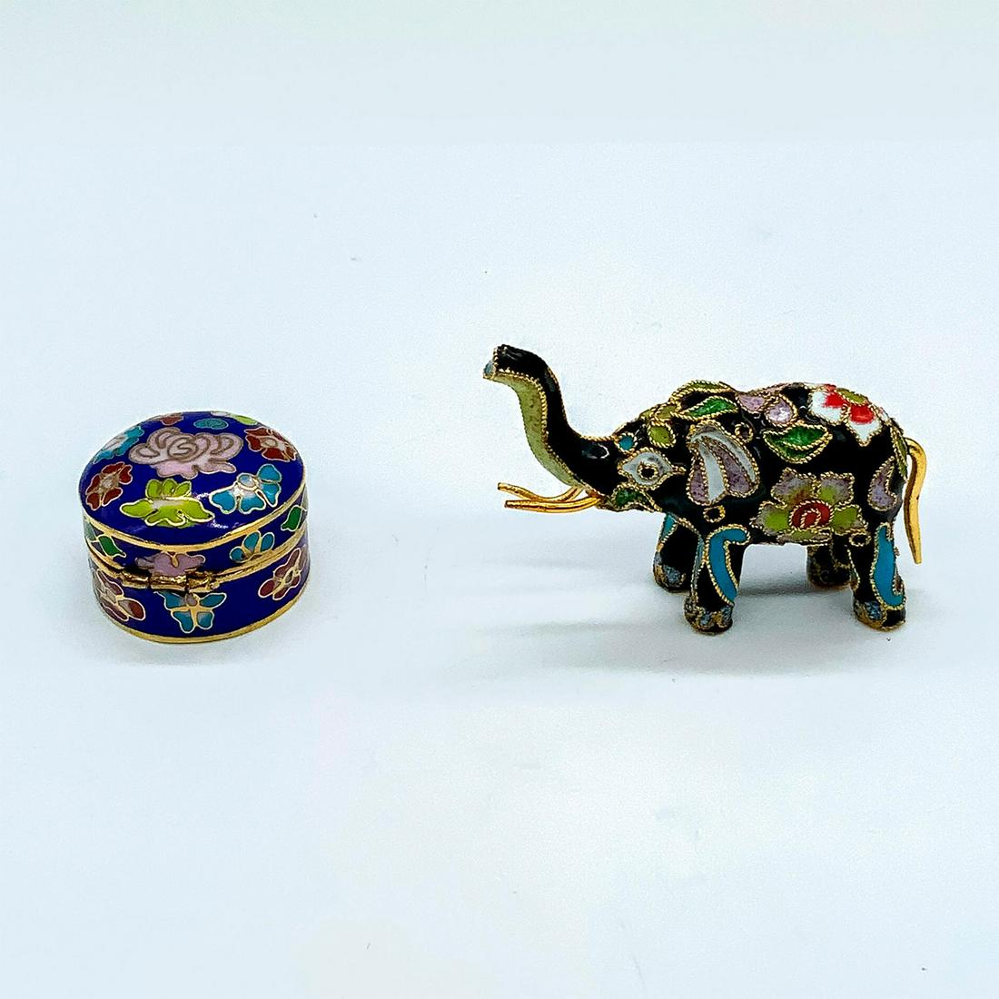 2pc Cloisonne Set with Mini Elephant and Small Circular Box (1 of 6)