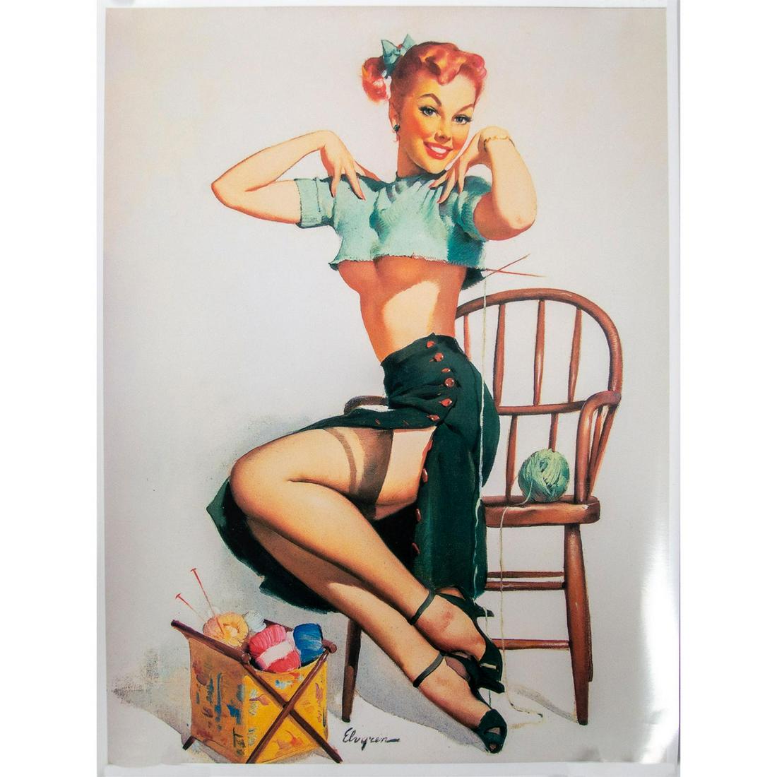 Gil Elvgren (American, 1914-1980) Pin Up Fine Art Print: One of the most famous artist's works titled 'A Spicy Yarn'. Measures 24" x 18" (sheet size).