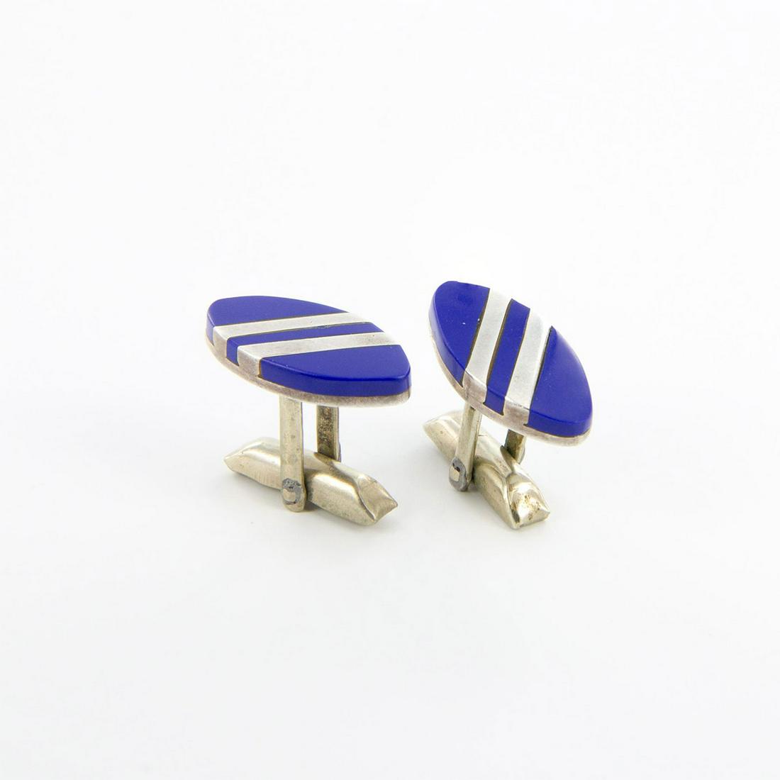 Vintage 1986 Mexican Sterling Silver Lapis Lazuli Cufflinks (1 of 3)