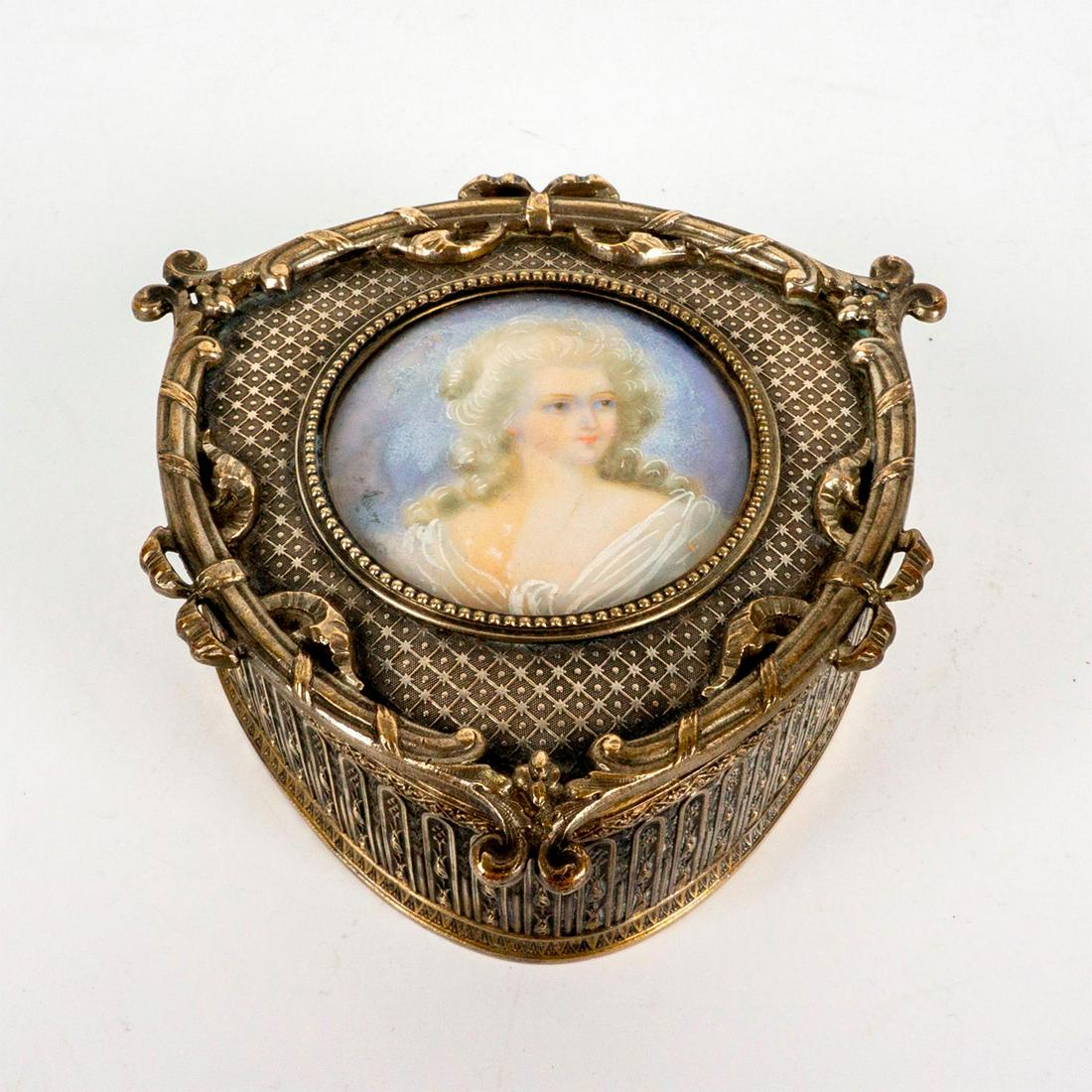 Antique French Hand Painted Silver Plated Trinket Box (1 of 6)