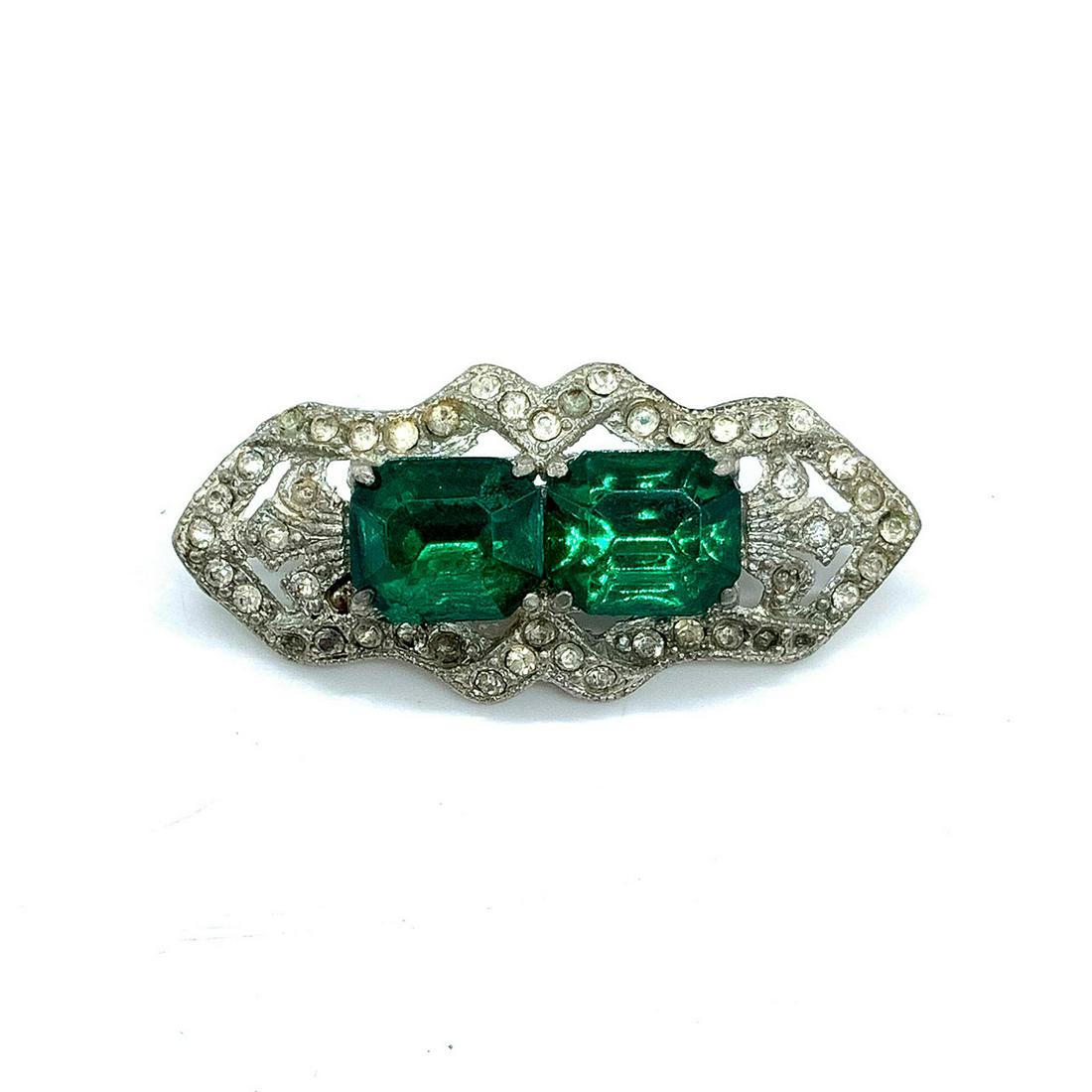 Paul Sargent Silver with Green and Clear Rhinestones Pin (1 of 3)
