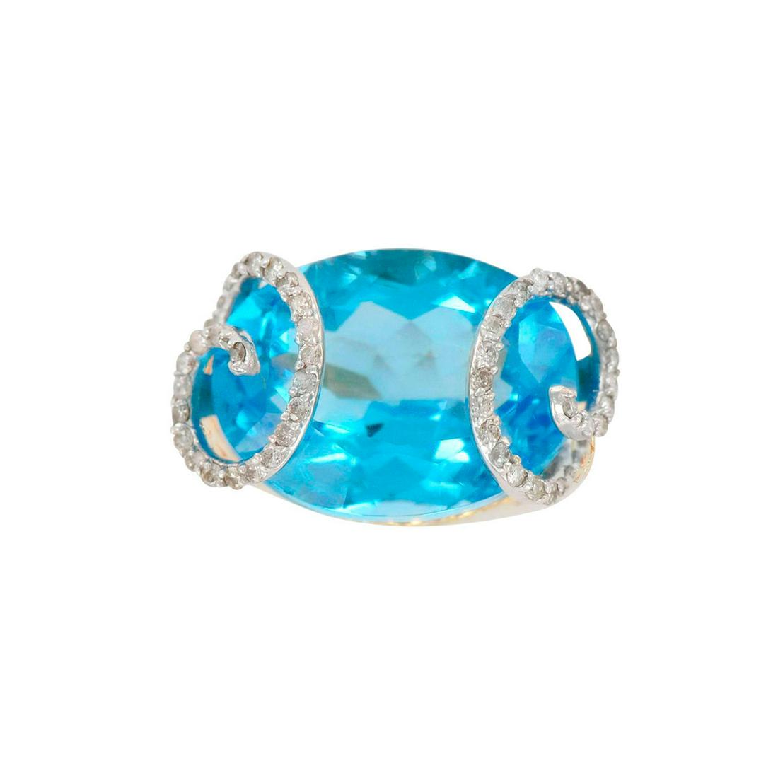 14K Yellow Gold Diamonds and Blue Topaz Cocktail Ring (1 of 5)