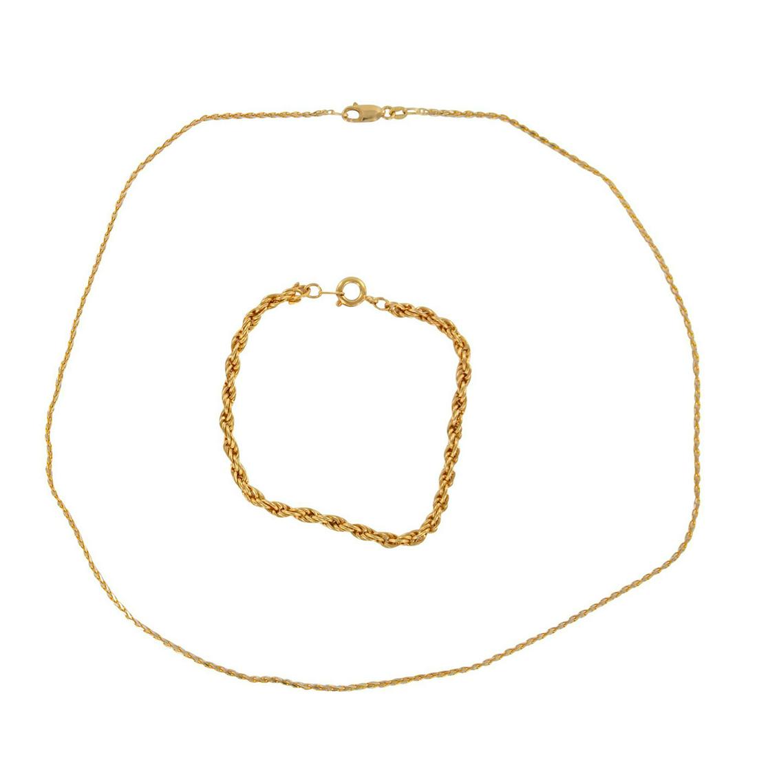 2pc Set 14K Yellow and White Gold Chain & Gold Tone Bracelet (1 of 5)