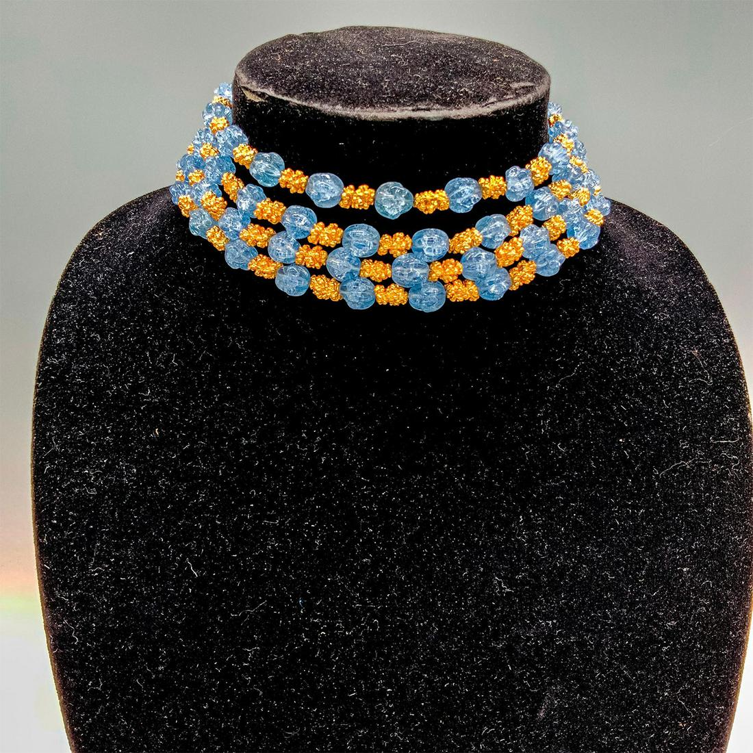 Trifari Blue Beads with Gold Tone Nuggets Choker Necklace (1 of 4)