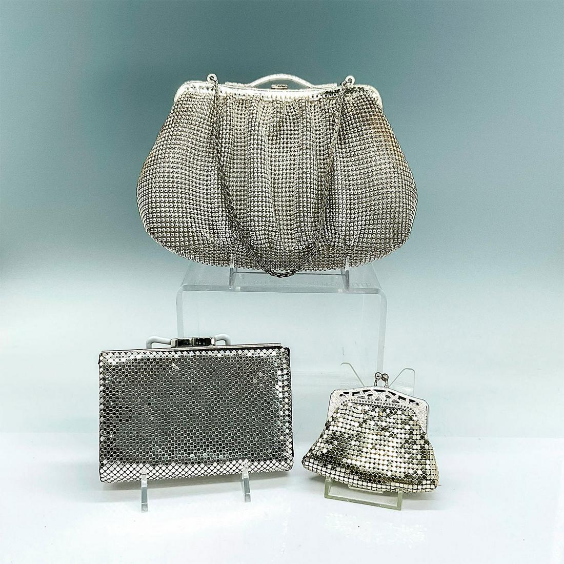 3pc Silver Metal Mesh Handbag, Wallet and Change Purse (1 of 2)