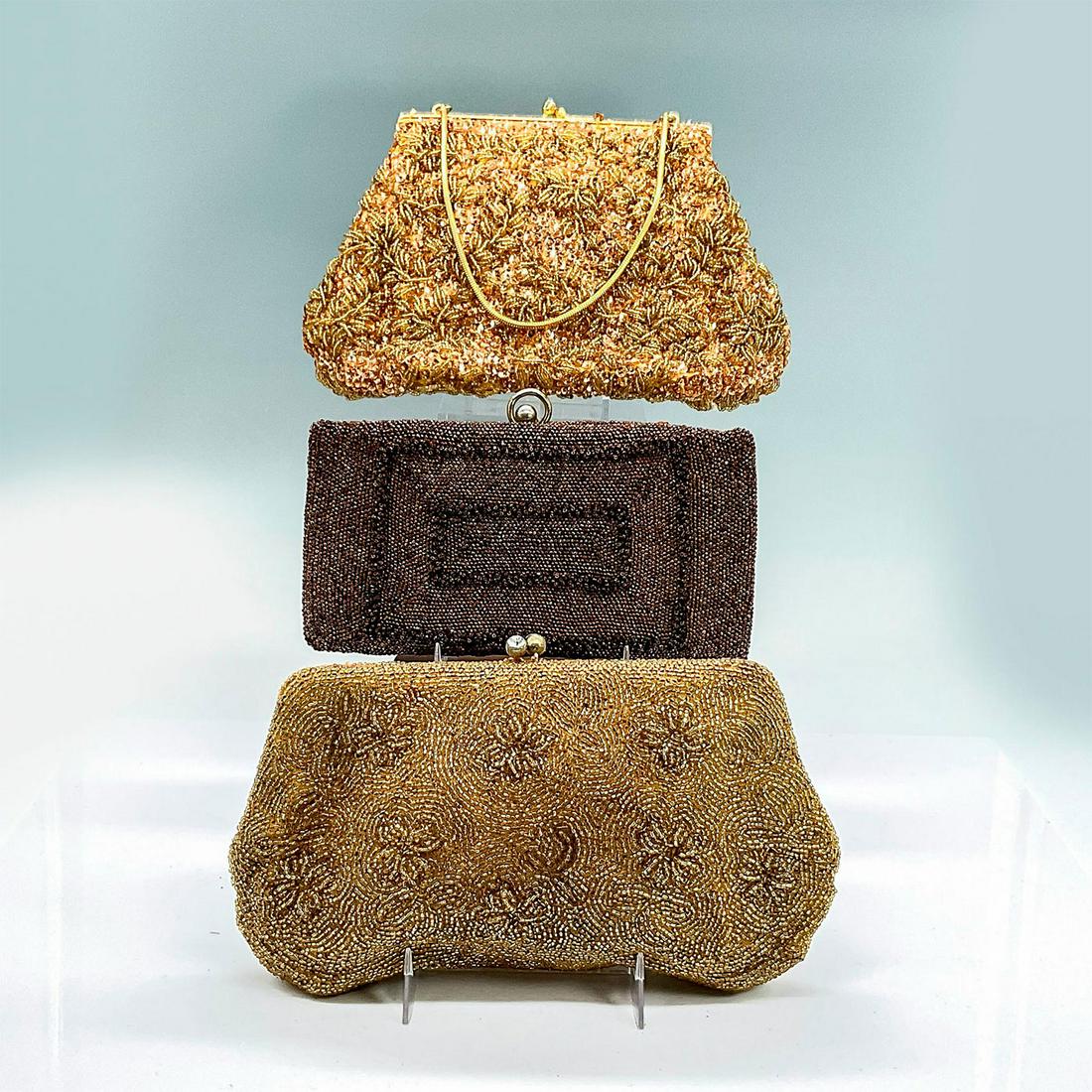3pc Vintage Beaded Handbags, Brown and Gold (1 of 2)